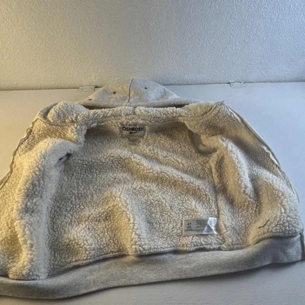 OshKosh B'gosh Gray Polka Dot Hooded Fleece-Lined Zip Jacket 4T 20598910